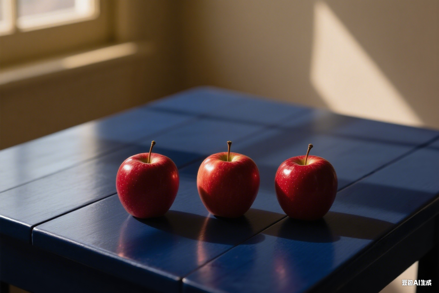 蓝色桌子上的苹果.png
