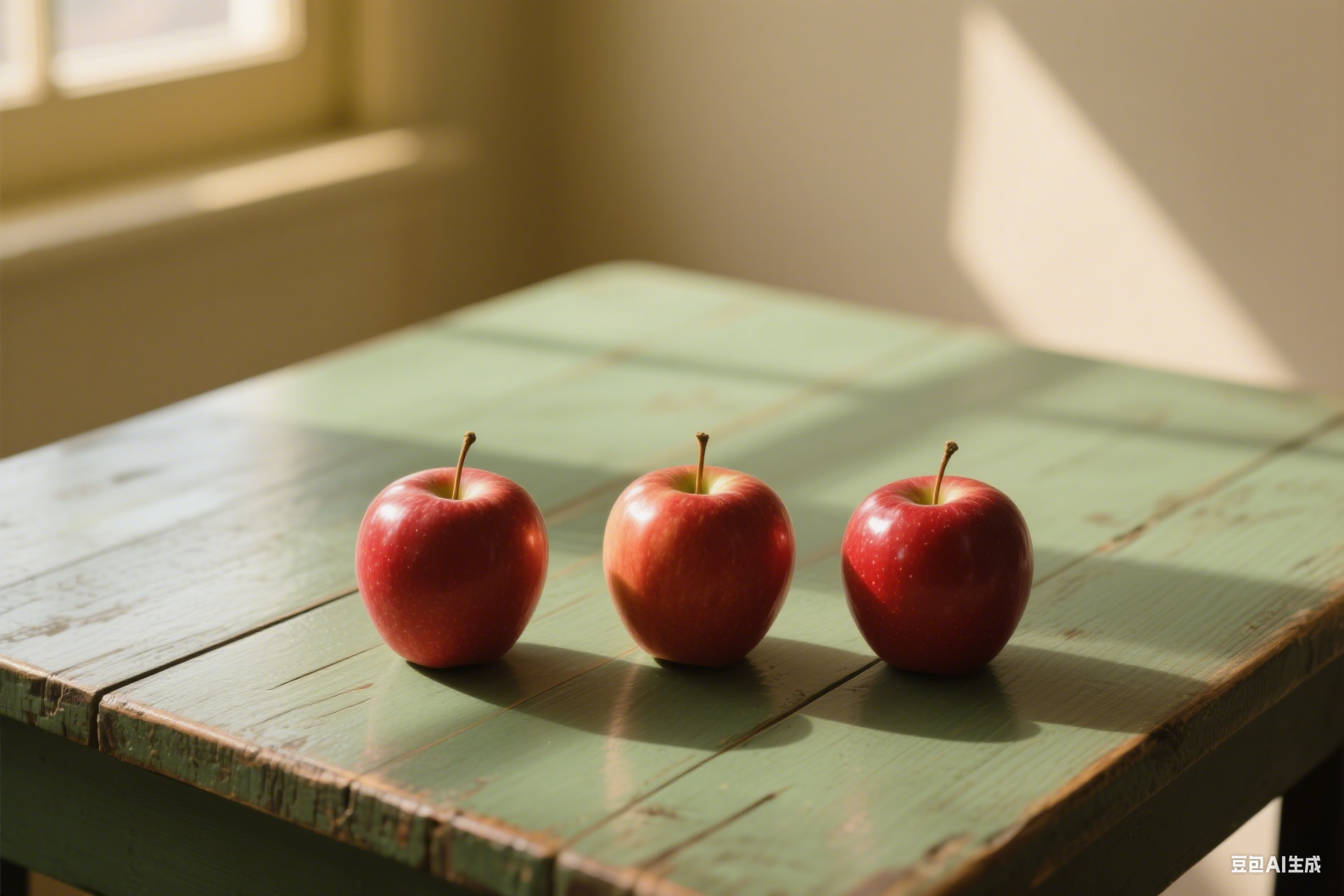 绿色桌子上的苹果.png
